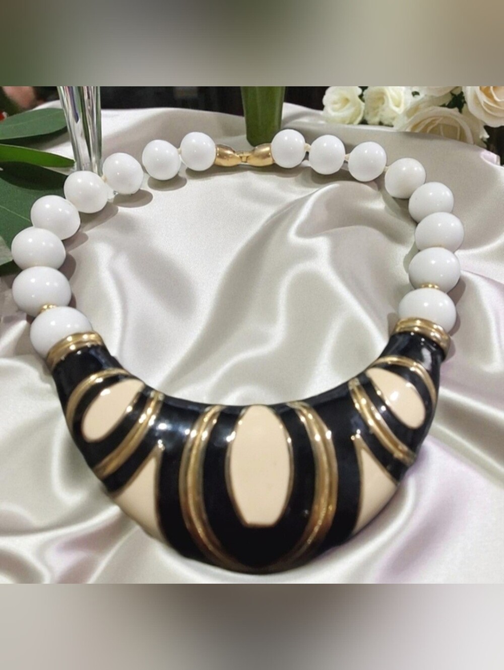Les Bernard Vintage 1980's Chunky Enamel Statement Necklace